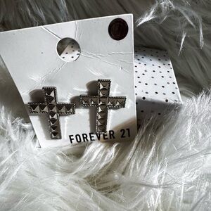 Forever 21 Studded Silver Cross Earrings